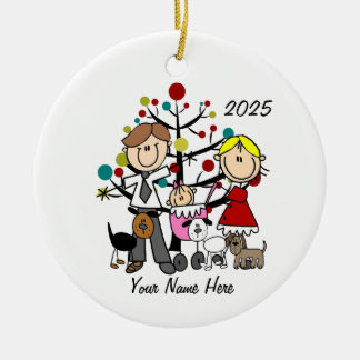 Paar mit Baby Mädchen drei Hunde Keramik-Ornament Keramik Ornament