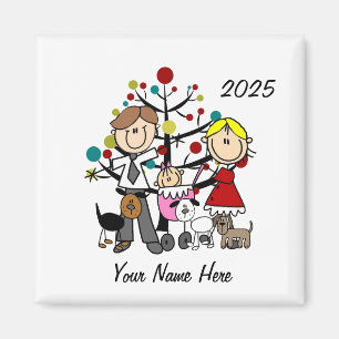 Paar mit Baby Mädchen Drei Hunde Keramik-Ornament Magnet