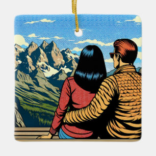 Paar mit Blick auf die Landschaftliche Aussicht We Keramikornament
