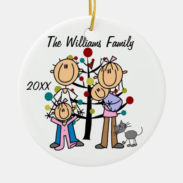 Paar mit Mädchen, Baby Boy, Katzenmassage Keramikornament (Vorne)