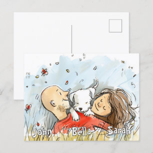 Paar mit weißer Welpe Postkarte