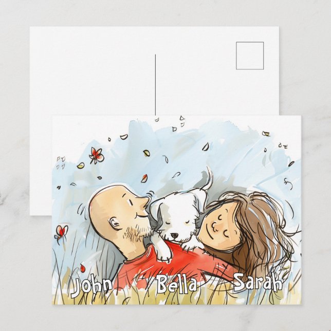 Paar mit weißer Welpe Postkarte (Vorne/Hinten)