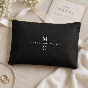 Paar-Monogramm Elegant Minimal Stylisch Schwarz Zubehörtasche