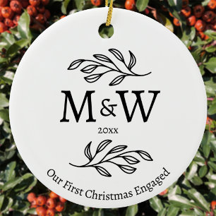 Paar-Monogramm erstes Weihnachten Verlobt Keramik Ornament