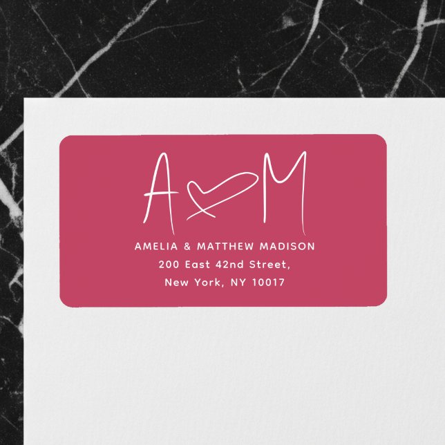 Paar-Monogramm-Herz-Rot-Rücksendeadresse Adressaufkleber (Von Creator hochgeladen)