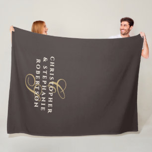 Paar-Monogramm Minimalistisch Braun Gold Creme Ret Fleecedecke