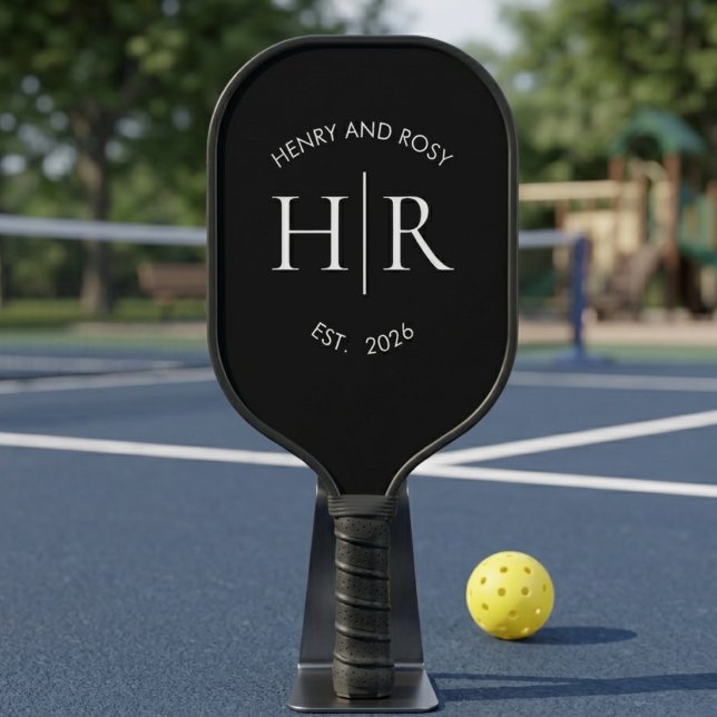Paar-Monogramm Überwachtes Schwarz Pickleball Schläger (Von Creator hochgeladen)