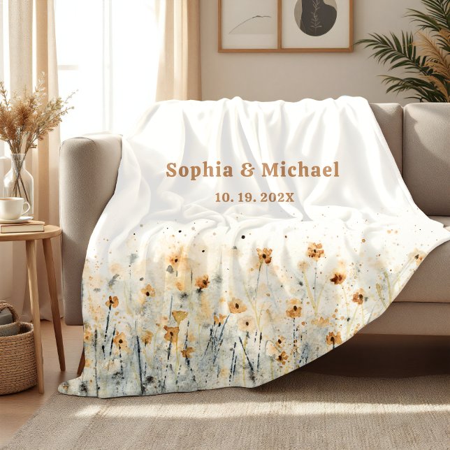 Paar Name Datum Sherpa-Decke Floral Aquarell  Sherpadecke (Von Creator hochgeladen)