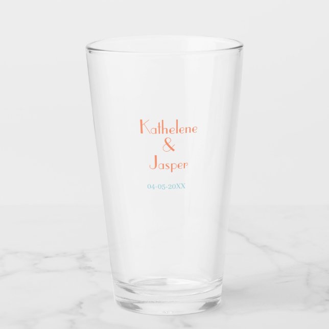 PAAR NAME PFIRSICH GRÜN DATUM HOCHZEIT ROMANTISCH  GLAS (Vorderseite)