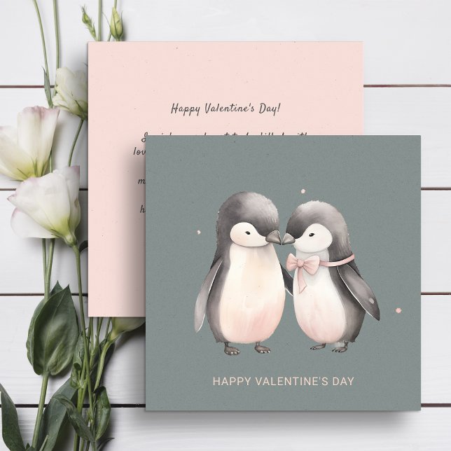 Paar niedliche Pinguine Valentinstag Feiertagskarte (Von Creator hochgeladen)