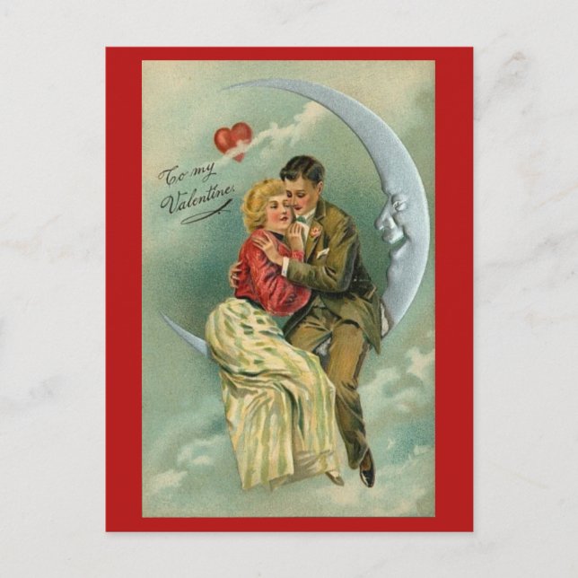Paar Over the Moon Valentine Postcard Postkarte (Vorderseite)