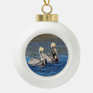 Paar Pelikane Keramik Kugel-Ornament