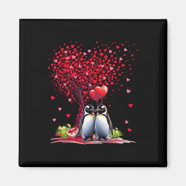 Paar Pinguine Cotume Valentinstag Baum Cute H Magnet (Vorne)