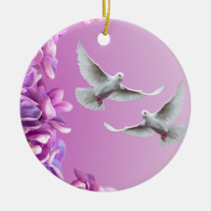 Paar schöne weiße Tauben Keramik Ornament