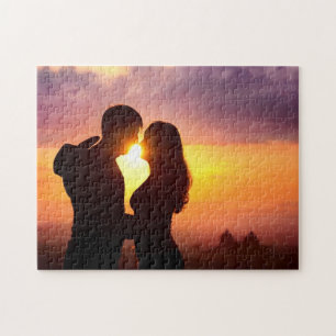 Paar-Silhouette am Sonnenuntergang Puzzle