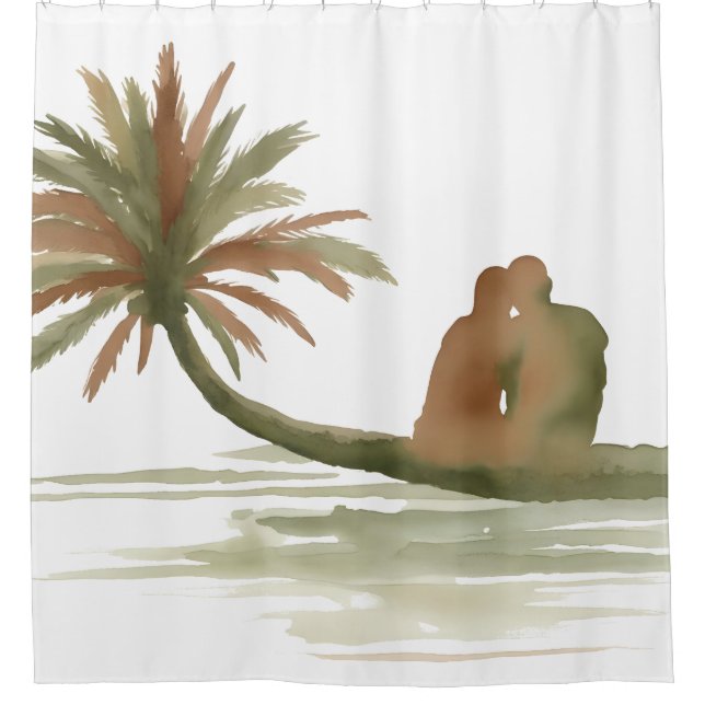 Paar sitzt auf Palme Duschvorhang (Vorderseite)
