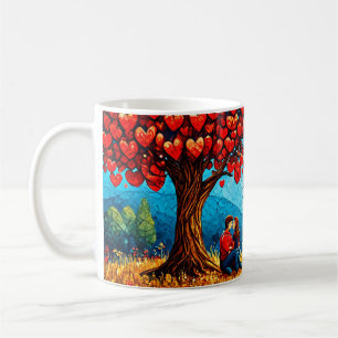 Paar sitzt unter einem Baum Kaffeetasse