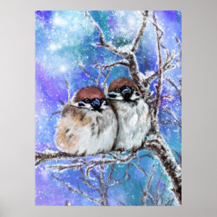 Paar Sparrow in Winterposter Poster