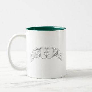 Paar Tassen Herz Toast Färbseite Linienkunst Tasse