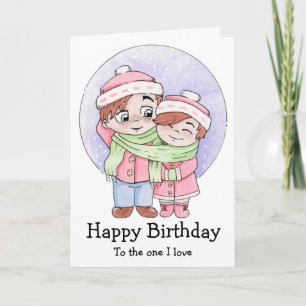 Paar teilt sich einen Schal zum Geburtstag Karte