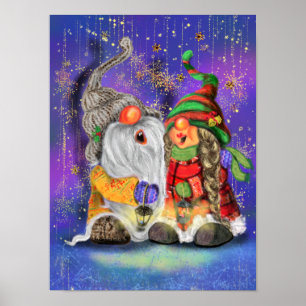 Paar umarmte Gnome, die ein glückliches Weihnachts Poster