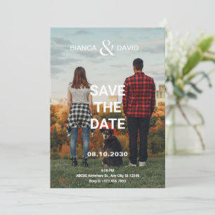 Paar und Haustier moderne Foto-Hochzeit Save The Date