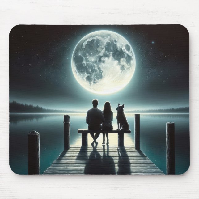 Paar und Hund unter Vollmond Mousepad (Vorne)