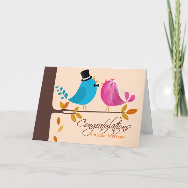Paar Vögel auf Zweig | Fall Congratulation Card Karte (Vorderseite)