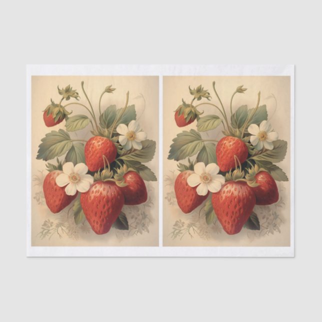 Paar von Erdbeeren und weißen Blüten Kunst Seidenpapier (Vorderseite)