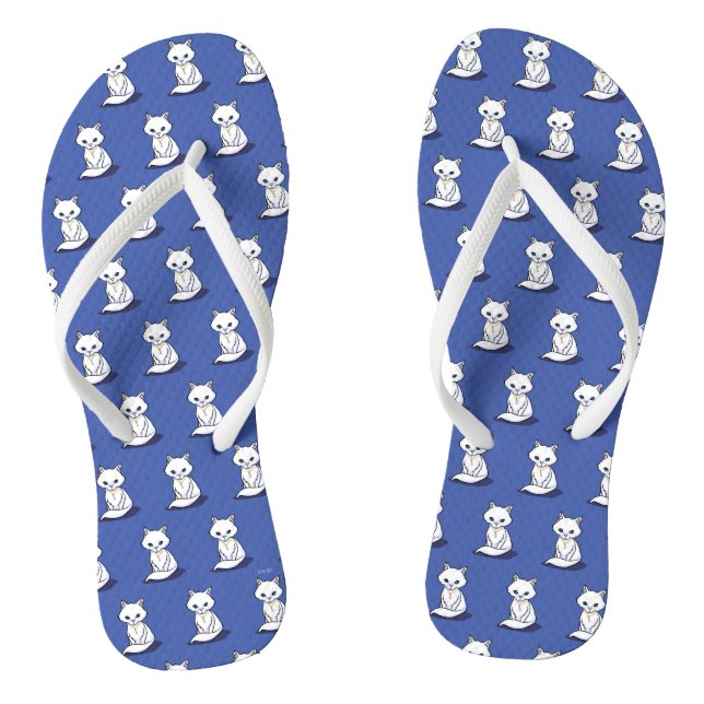 Paar von KiniArt White Cat Flip Flops (Fußbett)