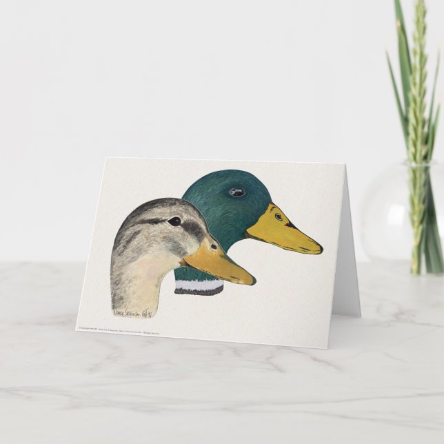Paar von Mallard Enten, Drake und Hen, Aquarell Karte (Vorderseite)