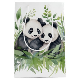 Paar von Pandas in Bambus-Blätter Mittlere Geschenktüte