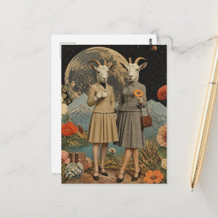 Paar Ziegen Damen Surrealer Frühstück-Collage Postkarte