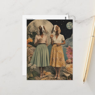Paar Ziegen Damen Surrealer Frühstück-Collage Postkarte