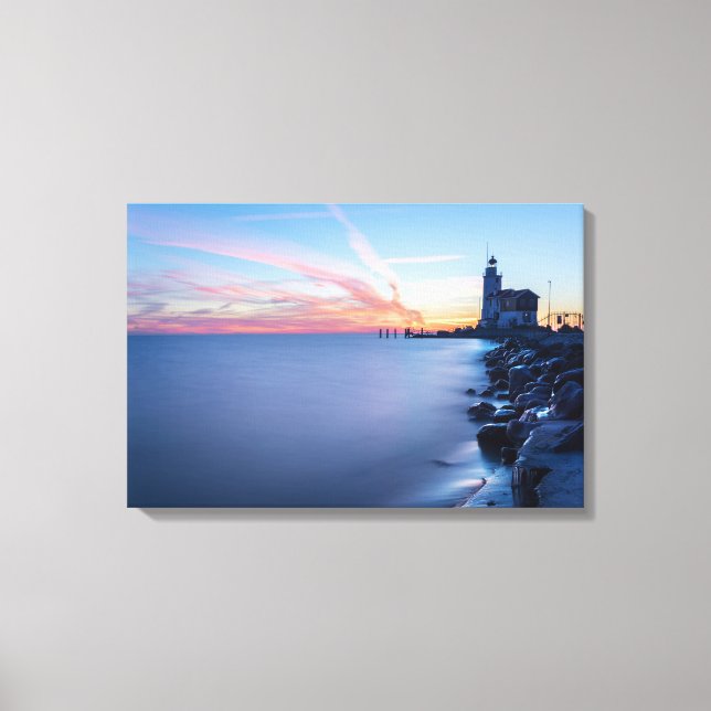 Paard van Marken Leuchtturm in einem blauen Sonnen Leinwanddruck (Vorderseite)