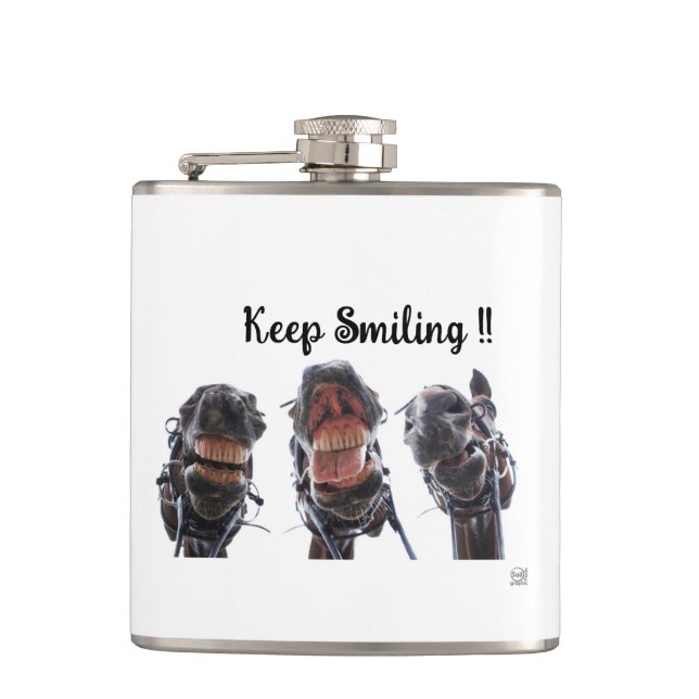 Paarden in de mond gekeken. 3 paarden lachend. flachmann (Vorderseite)