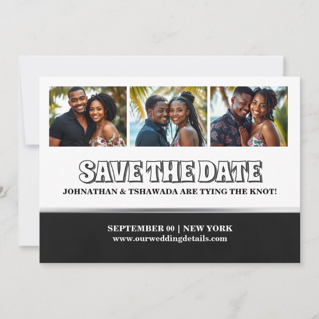 Paare 3 Foto bearbeitbar Save the Date Hochzeit Einladung (Vorderseite)