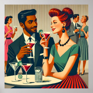 Paare auf der Cocktailparty im Stil der Mitte des  Poster