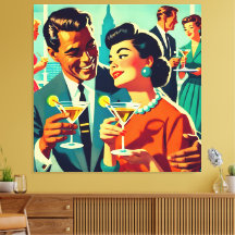 Paare auf einer Cocktailparty im Stil der Mitte de