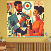 Paare auf einer Cocktailparty im Stil der Mitte de