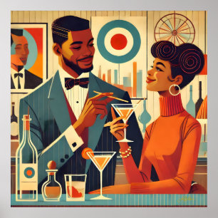 Paare auf einer Cocktailparty im Stil der Mitte de Poster