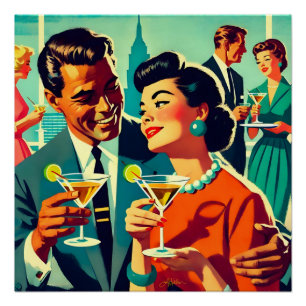 Paare auf einer Cocktailparty im Stil der Mitte de Poster