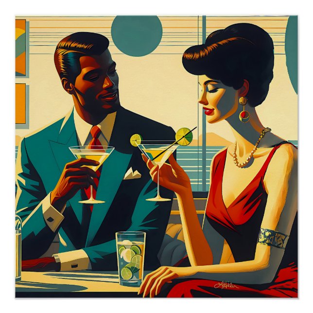 Paare auf einer Cocktailparty im Stil der Mitte de Poster (Vorderseite)