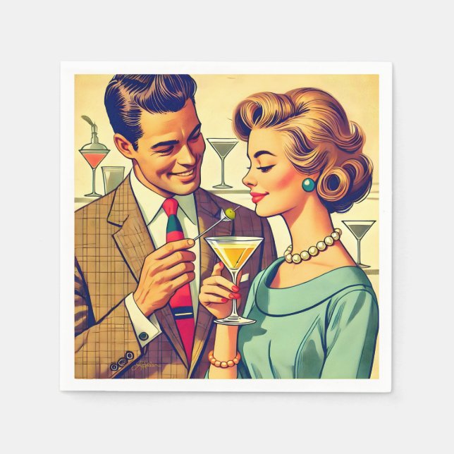 Paare auf einer Cocktailparty im Stil der Mitte de Serviette (Vorderseite)