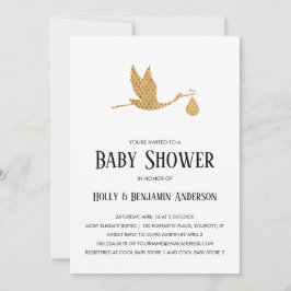 Paare Baby Dusche Preppy Gold Stork mit Bundle Einladung