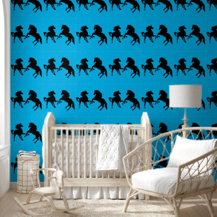 Paare Black Horse Custom Color Blue Tapete