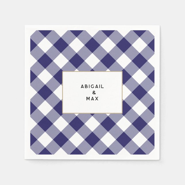 Paare Blue Gingham Couples Dusche Cocktail Serviette (Vorderseite)