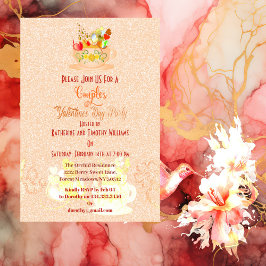 Paare Blumenstrauß Teacup Valentinstag Party Einladung