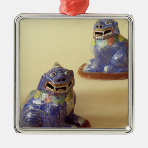 Paare der chinesischen Cloisonnehunde, 18. Ornament Aus Metall