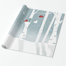 Paare der roten Kardinals-Vögel in Snowy-Holz Geschenkpapier